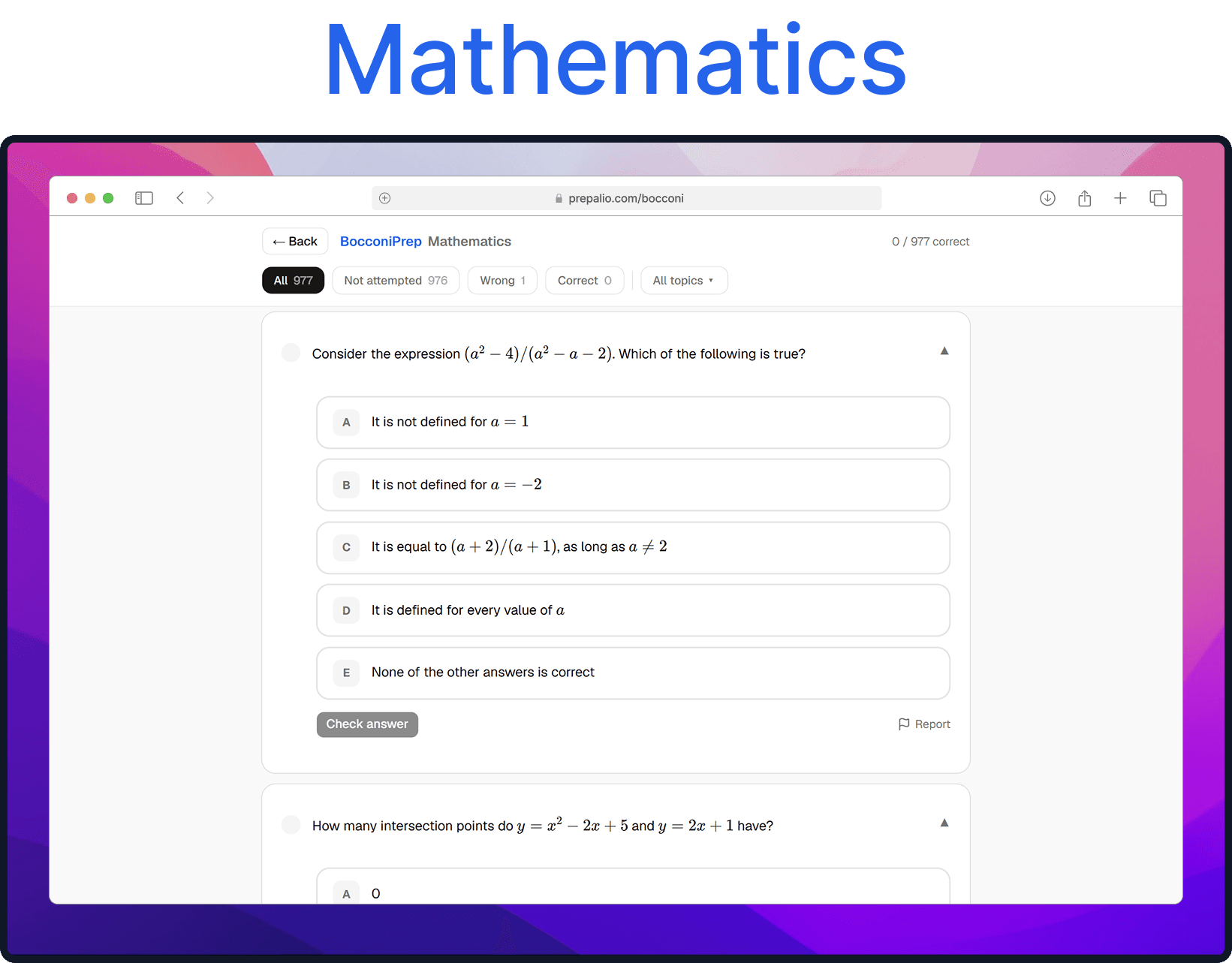 Bocconi Test mathematics practice question
