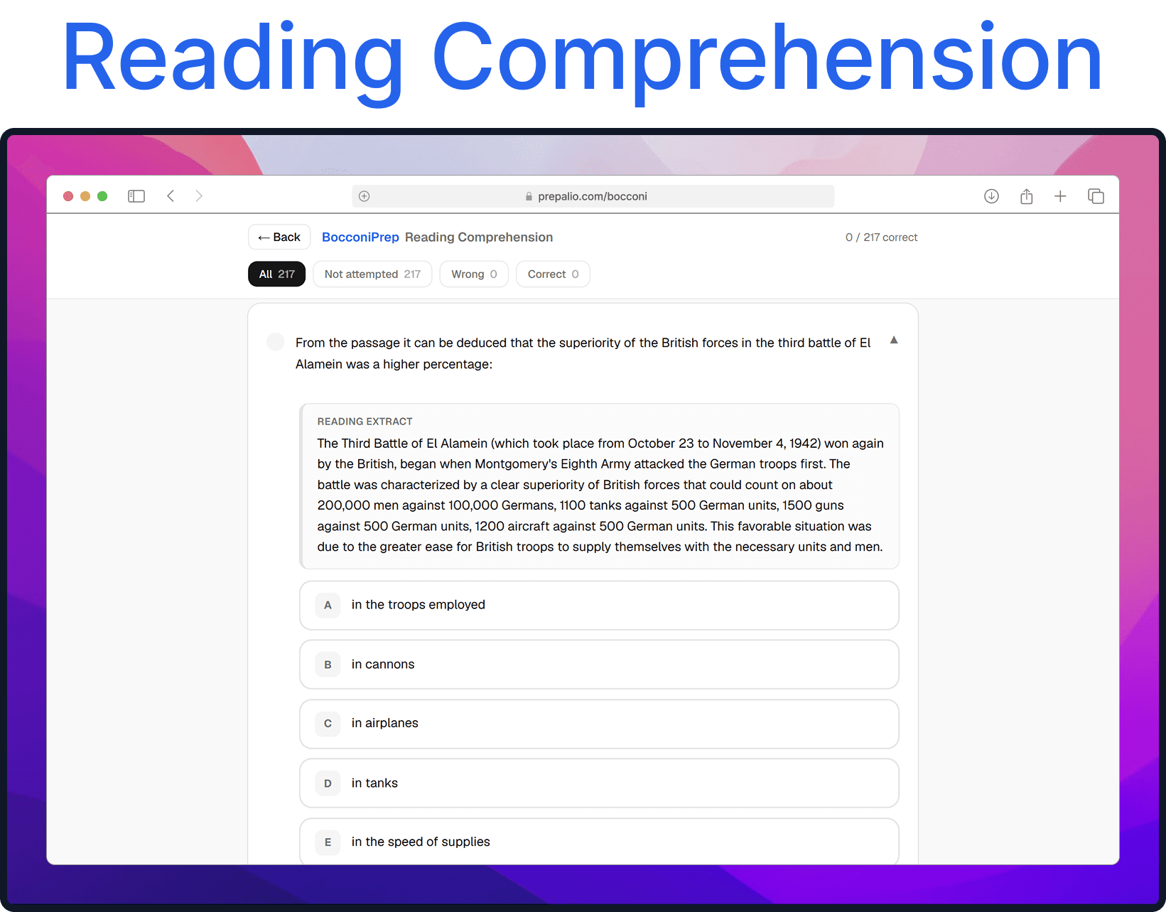 Reading comprehension practice question